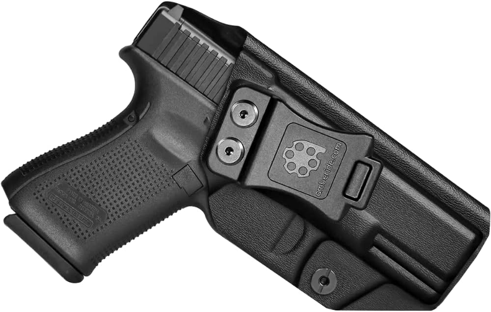 Amberide IWB & OWB KYDEX Holster Fit: Glock 19 19X 44 45 23 32 (Gen 1 2 3 4 5) Pistol – Inside Waistband Concealed Carry – Adjustable Cant & 'Posi-Click' Retention – No Wear - No Jitter - Made in USA

