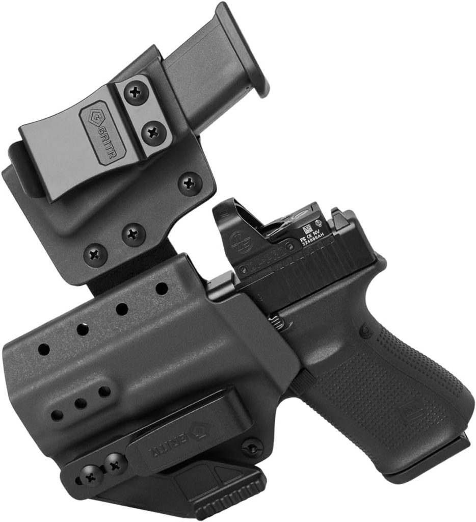 GRITR IWB Appendix Carry Kydex Gun Holster Compatible with Glock 19 w/Integrated Magazine Holder, Open Bottom, Optic Cut, Adjustable Retention - Right/Left Hand Options