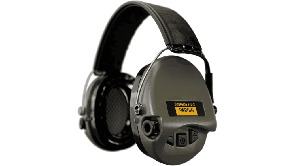 Sordin Supreme Pro-X electronic shooting earmuffs on a white background.