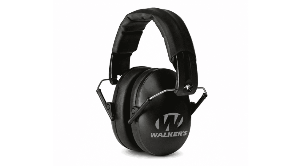 Walker’s black passive shooting earmuffs with padded headband on a white background.