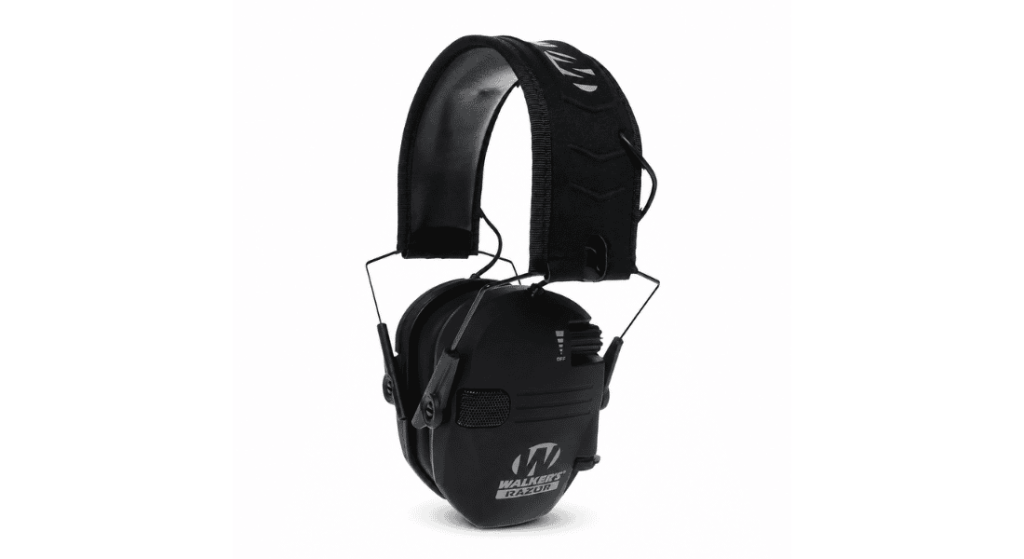 Walker’s Razor Slim black electronic shooting earmuffs on a clean white background.
