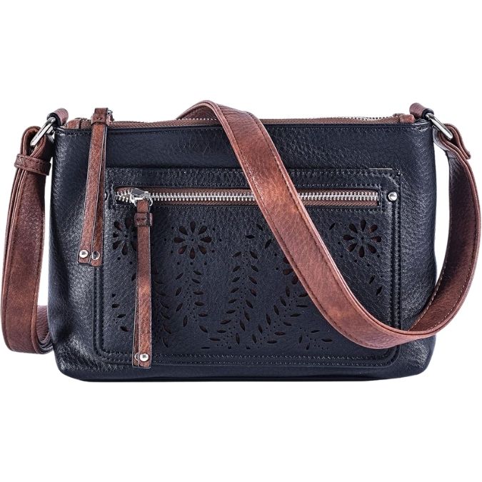 Concealed Carry Hailey Faux Leather Crossbody with Locking Zippers for EDC