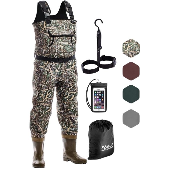 Foxelli Chest Waders, Waterproof 4mm Neoprene Hunting & Fishing Waders for Men & Women with Boots