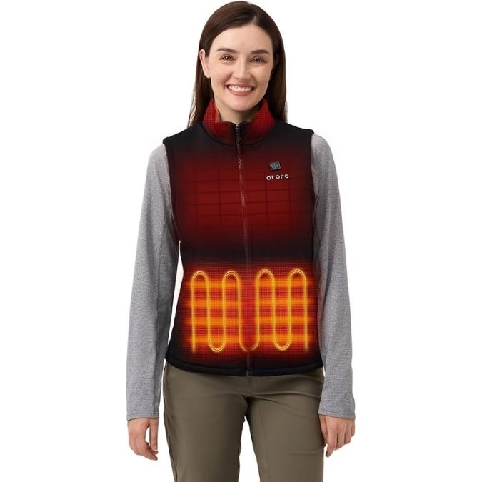 ORORO Women’s Heated Fleece Vest, Lightweight 4-Zone Heating Layer Vest