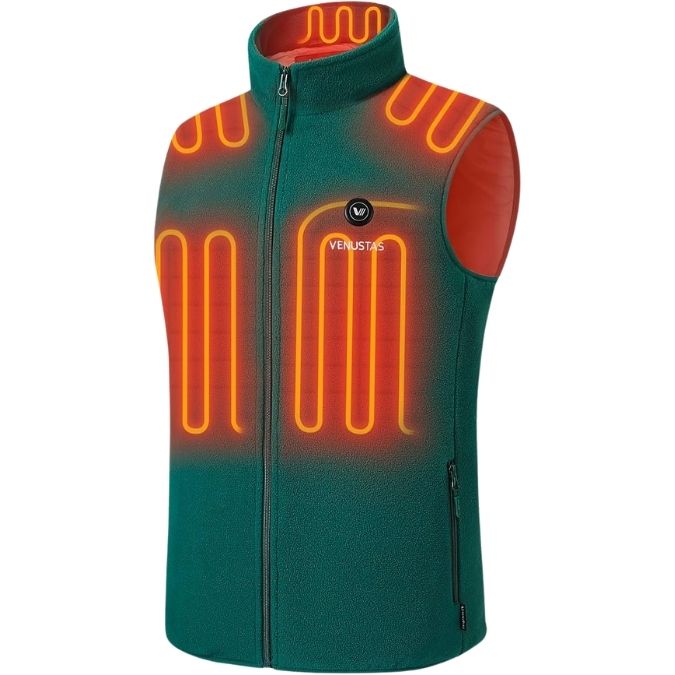 Venustas Men's Heated Fleece Vest with 6 Heating Zones and Battery Pack