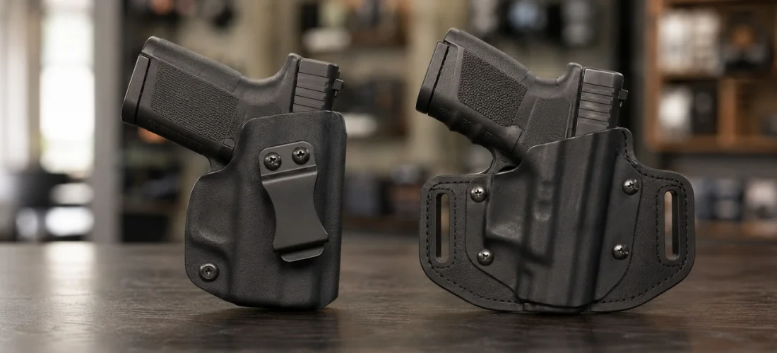 IWB and OWB holsters holding compact handguns side by side